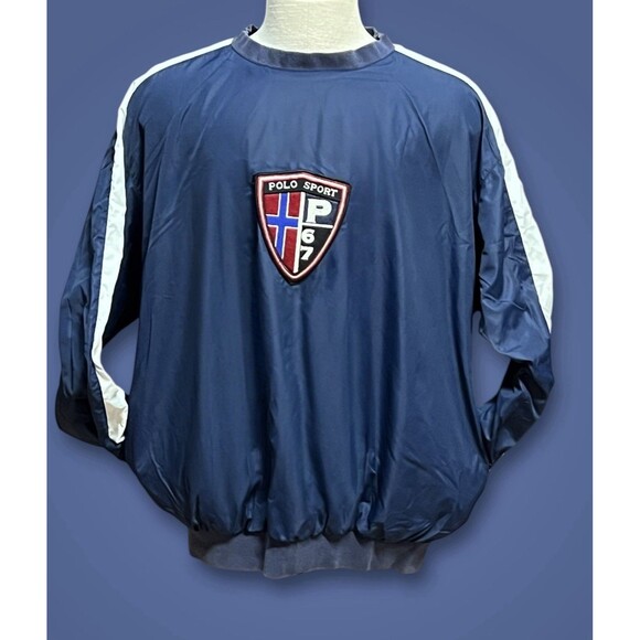 VTG 90s Ralph Lauren Polo Sport P67 Navy Pullover Windbreaker Mens Large Jacket - Picture 1 of 12